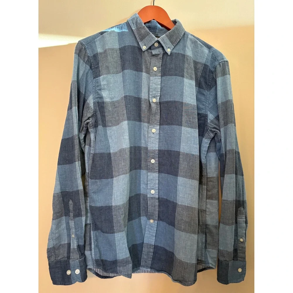 Banana Republic Mens Slim Fit, Medium,‎ Blue Plaid Woven Button Down Shirt